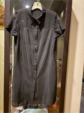 BCBGeneration Black Button-Front Short Sleeve Midi Dress